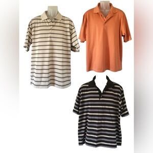 PGA Tour 3 Men’s Polo Shirts Blue & White, Salmon/Burnt Orange, Beige & Blue XL